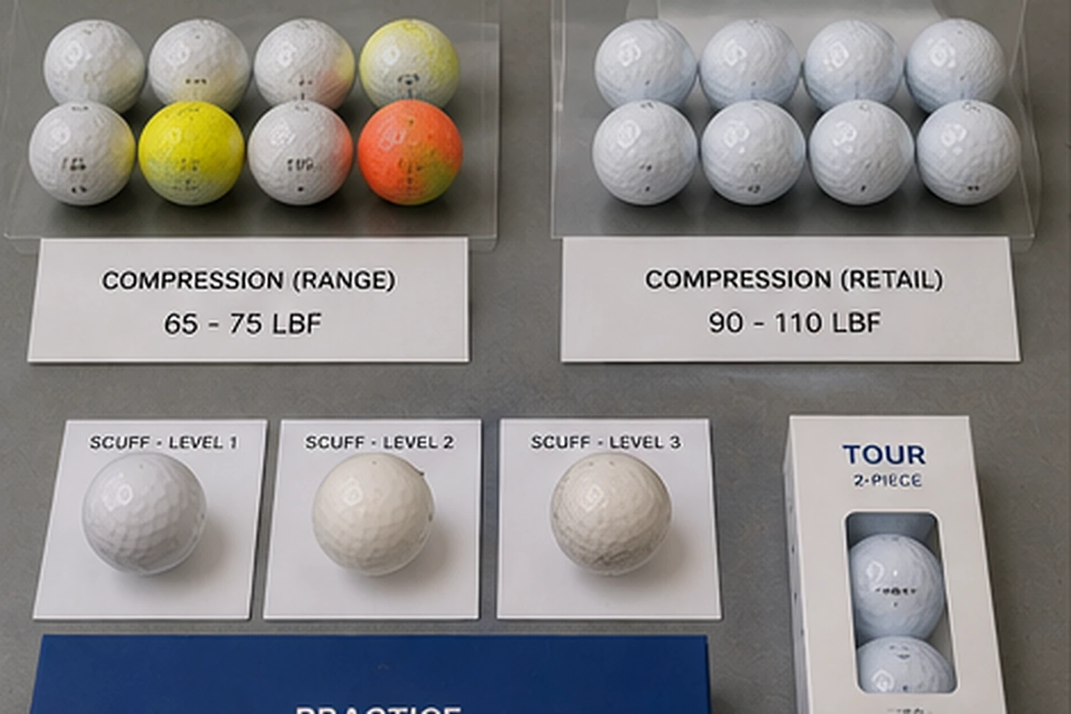 OEM Golf Balls Testing OEM golf balls compression and scuff testing display for quality control