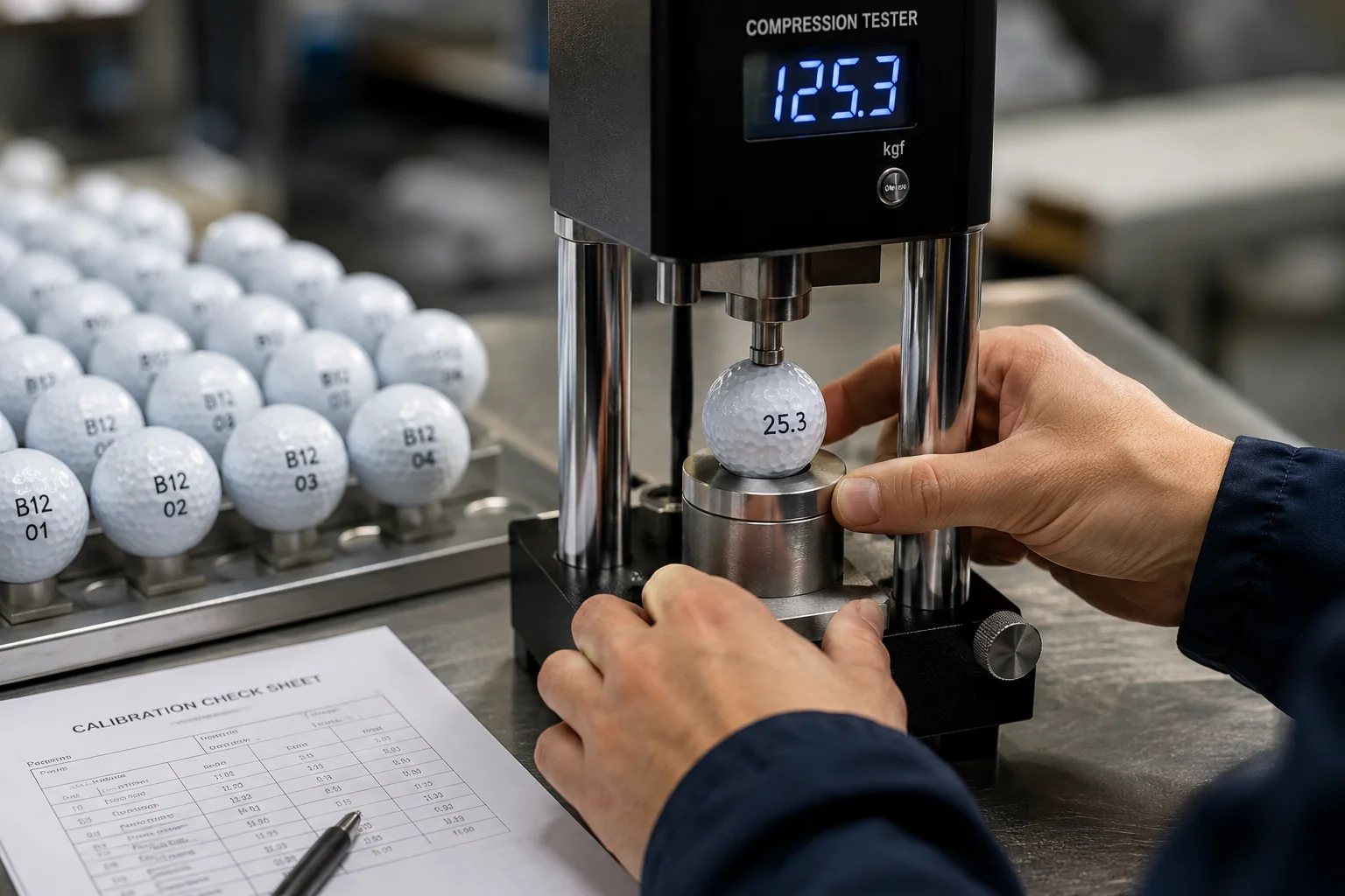 OEM Golf Ball Testing OEM golf balls compression tested in factory for quality control