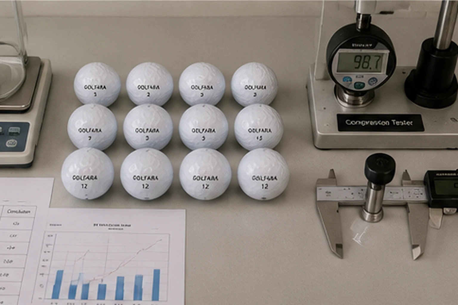 OEM Golf Balls Testing OEM golf balls compression testing in factory quality control lab
