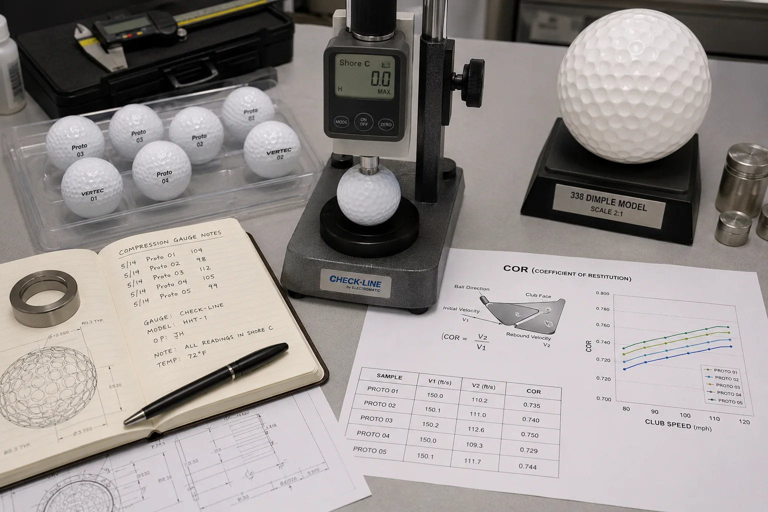 OEM Golf Ball Testing OEM golf balls in COR and hardness testing lab for quality control