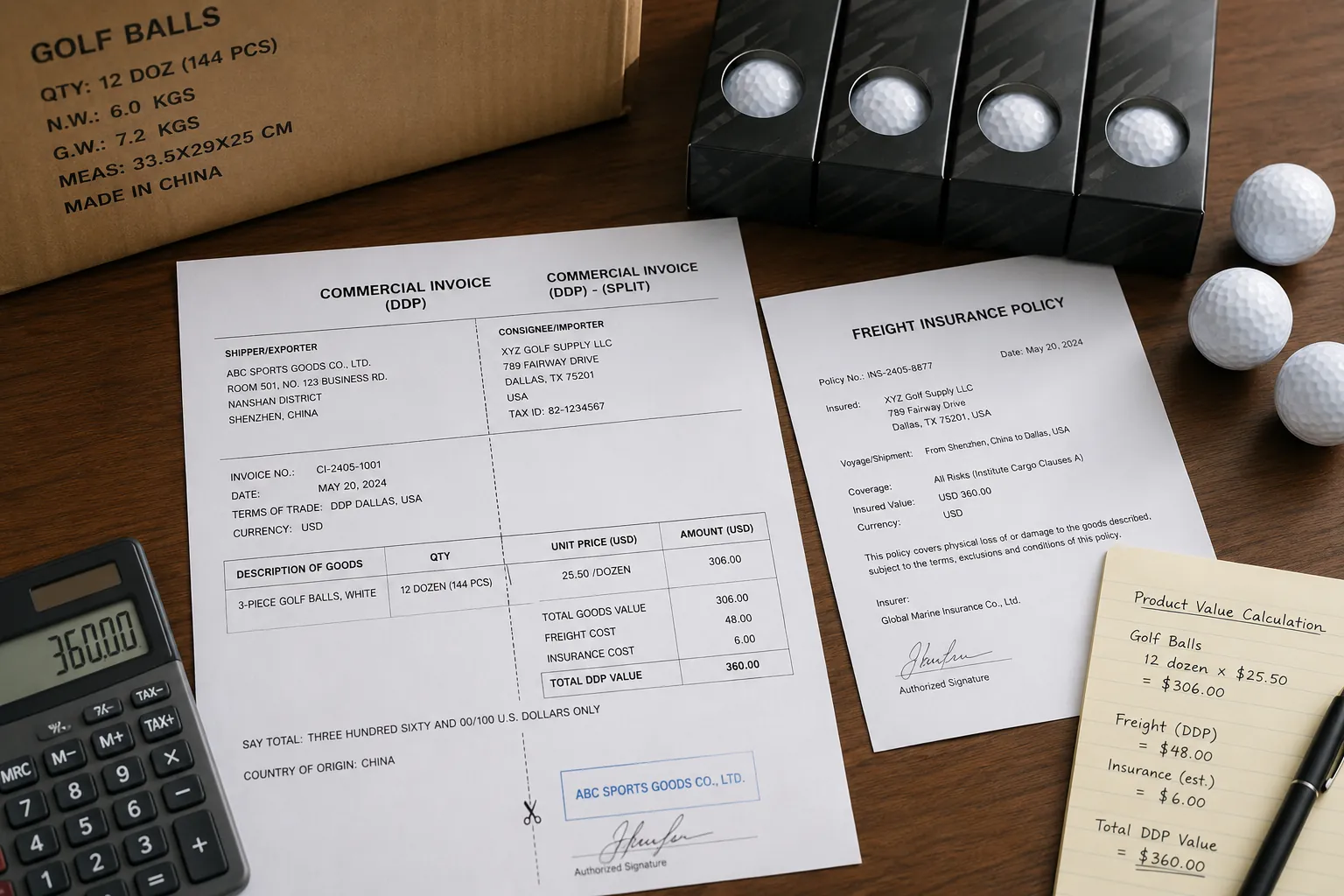 Branded Golf Balls Export branded golf balls with DDP invoice and export insurance documents