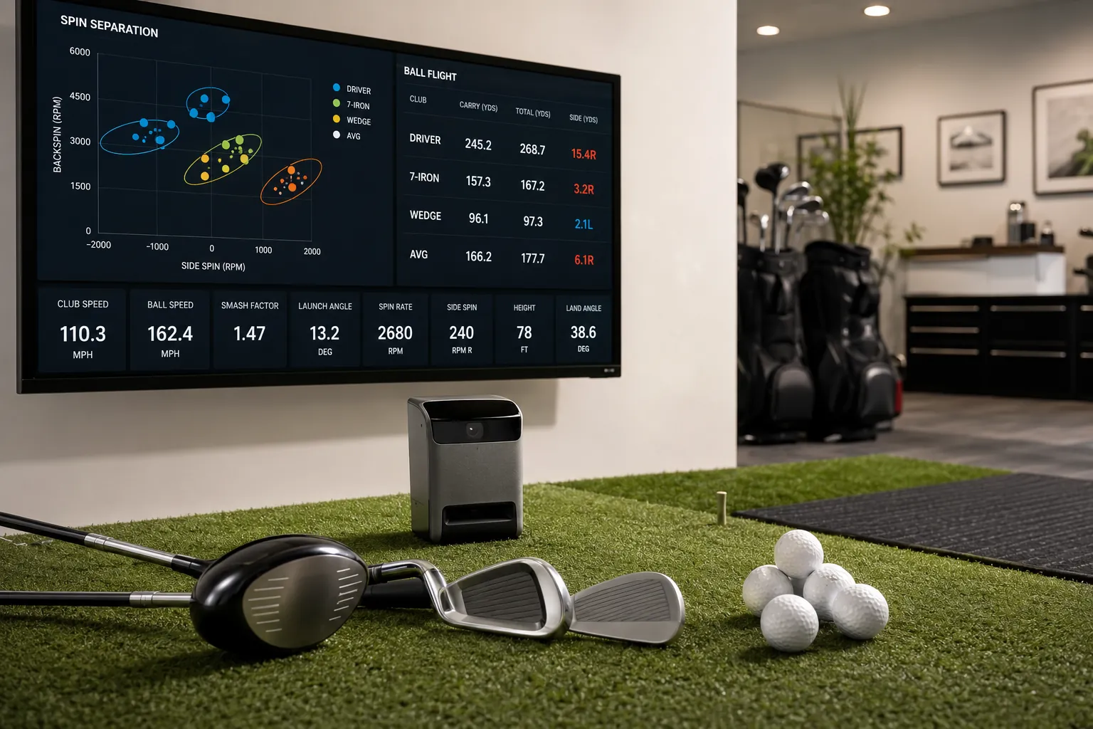 Golf Balls Training Gear golf balls on indoor simulator with golf training gear