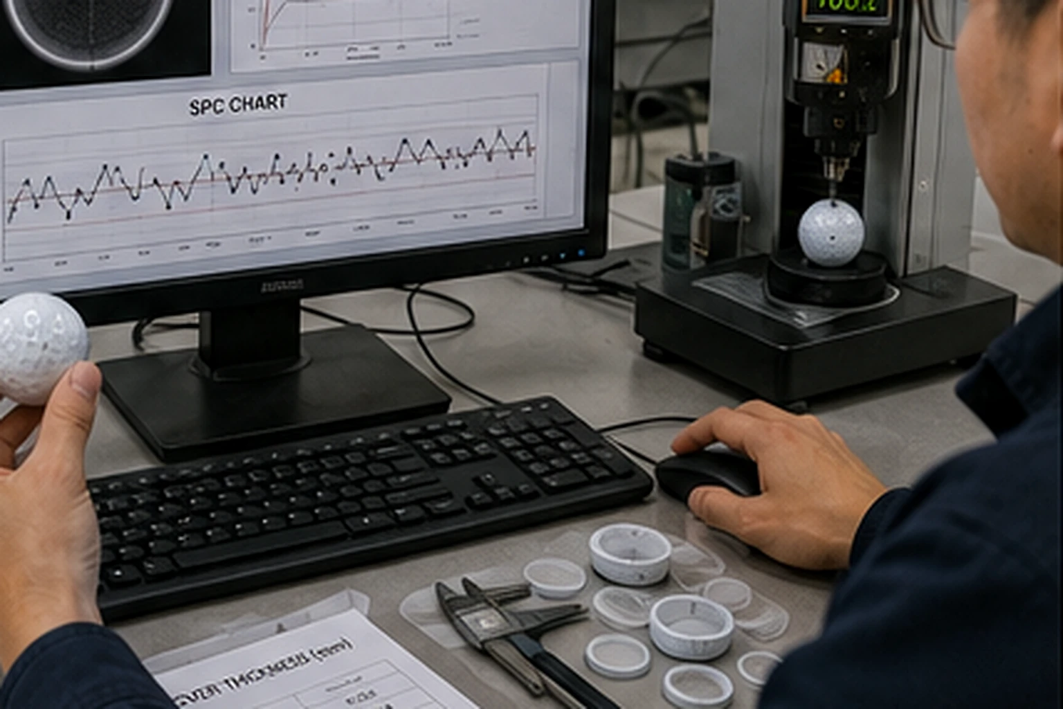 OEM Golf Balls Testing OEM golf balls lab testing with quality control data chart