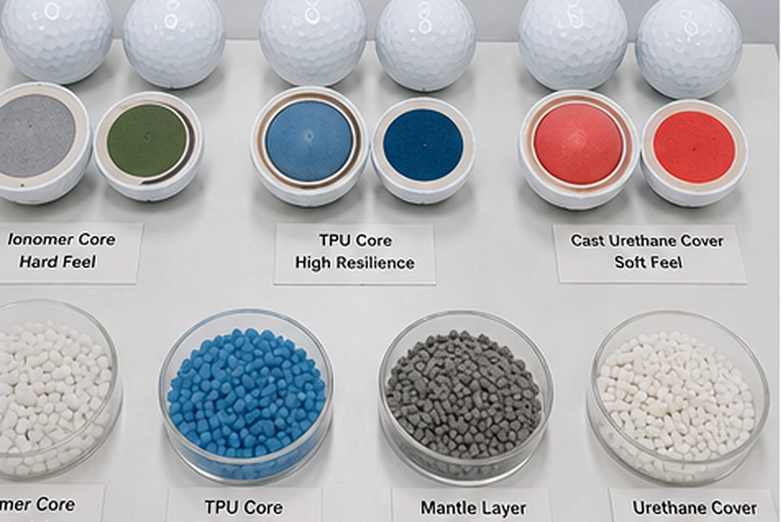 OEM Golf Balls Materials OEM golf balls material samples for manufacturer quality control