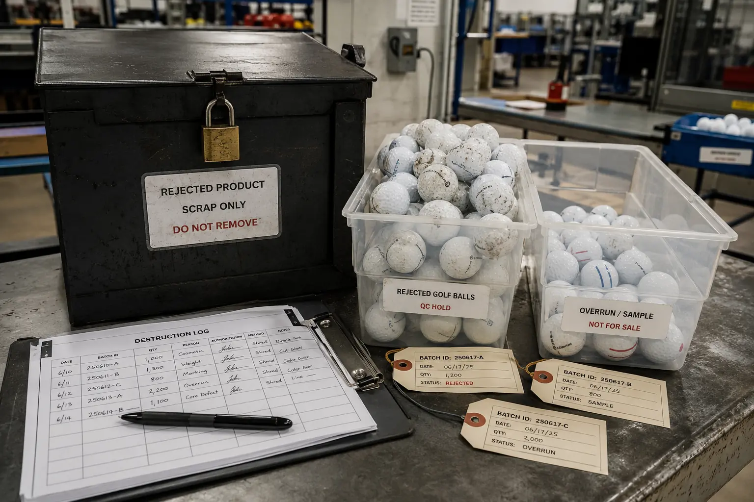 Golf Balls Quality Control golf balls rejected in factory quality control with scrap records