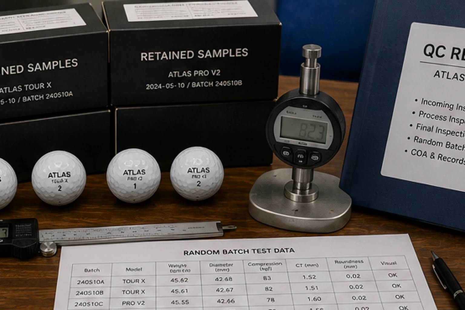 OEM Golf Balls QC OEM golf balls retained samples with random batch quality control report