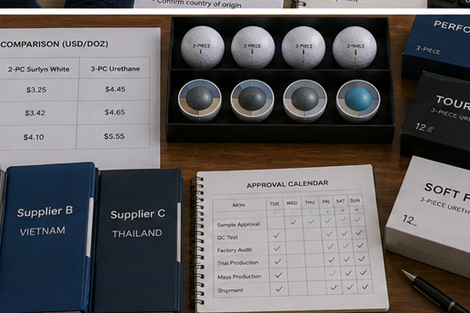 OEM Golf Balls Sourcing OEM golf balls supplier comparison with approval calendar and wholesale packaging