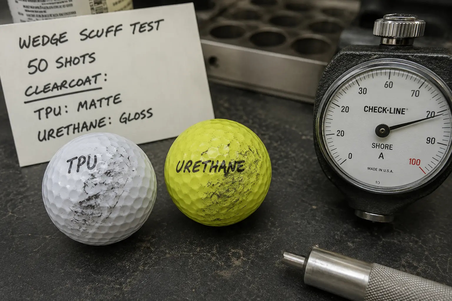OEM Golf Ball QC OEM golf balls in wedge scuff test for cover quality control