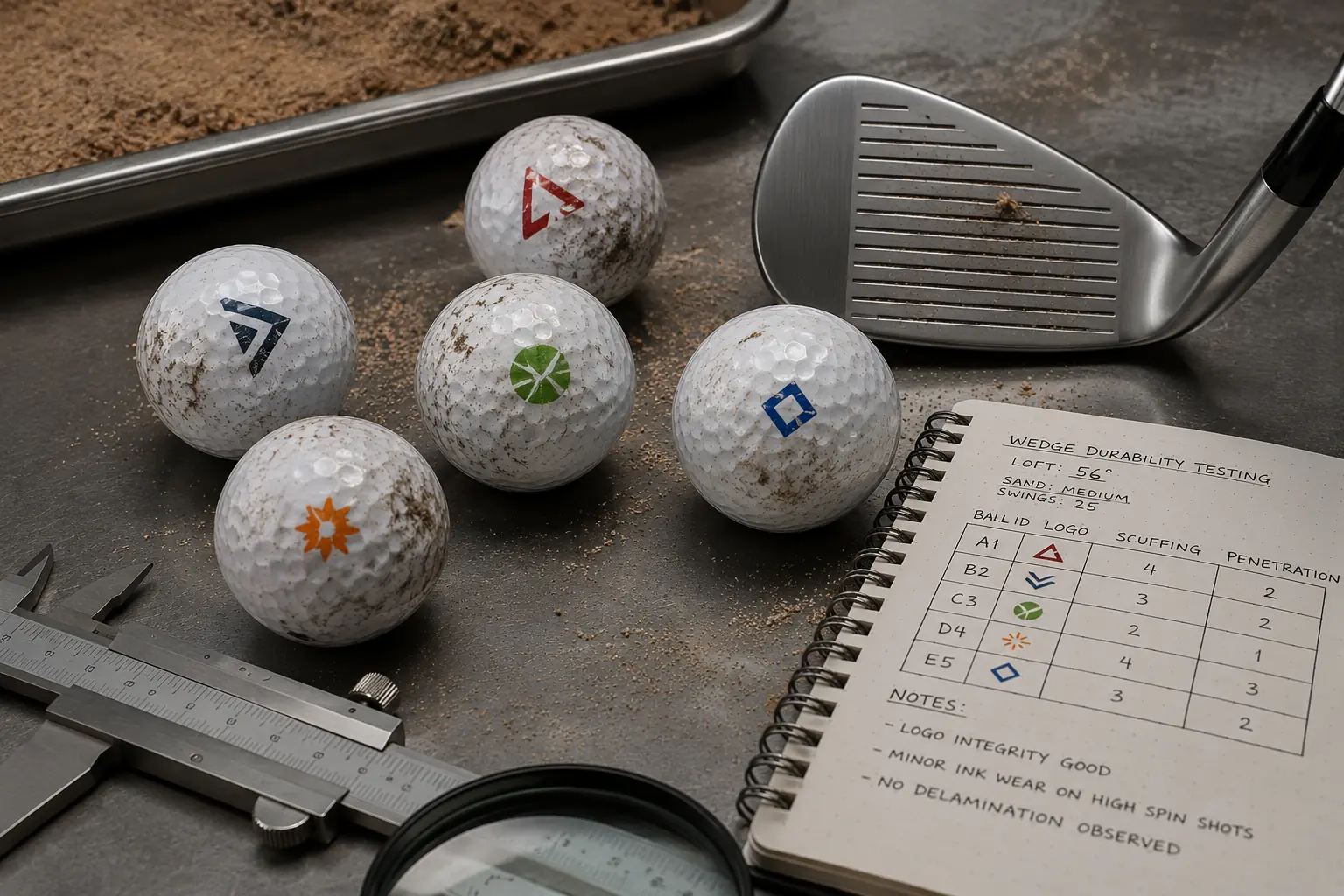 Printed Golf Balls QC branded printed golf balls in wedge durability test for quality control