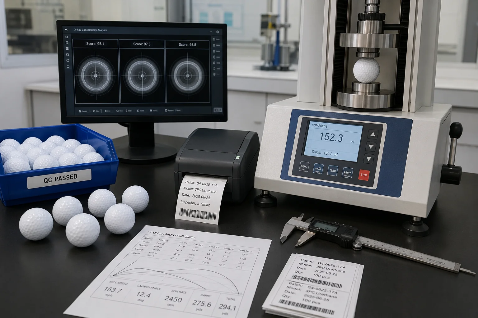 OEM Golf Balls Testing OEM golf balls tested in factory lab with X-ray quality control