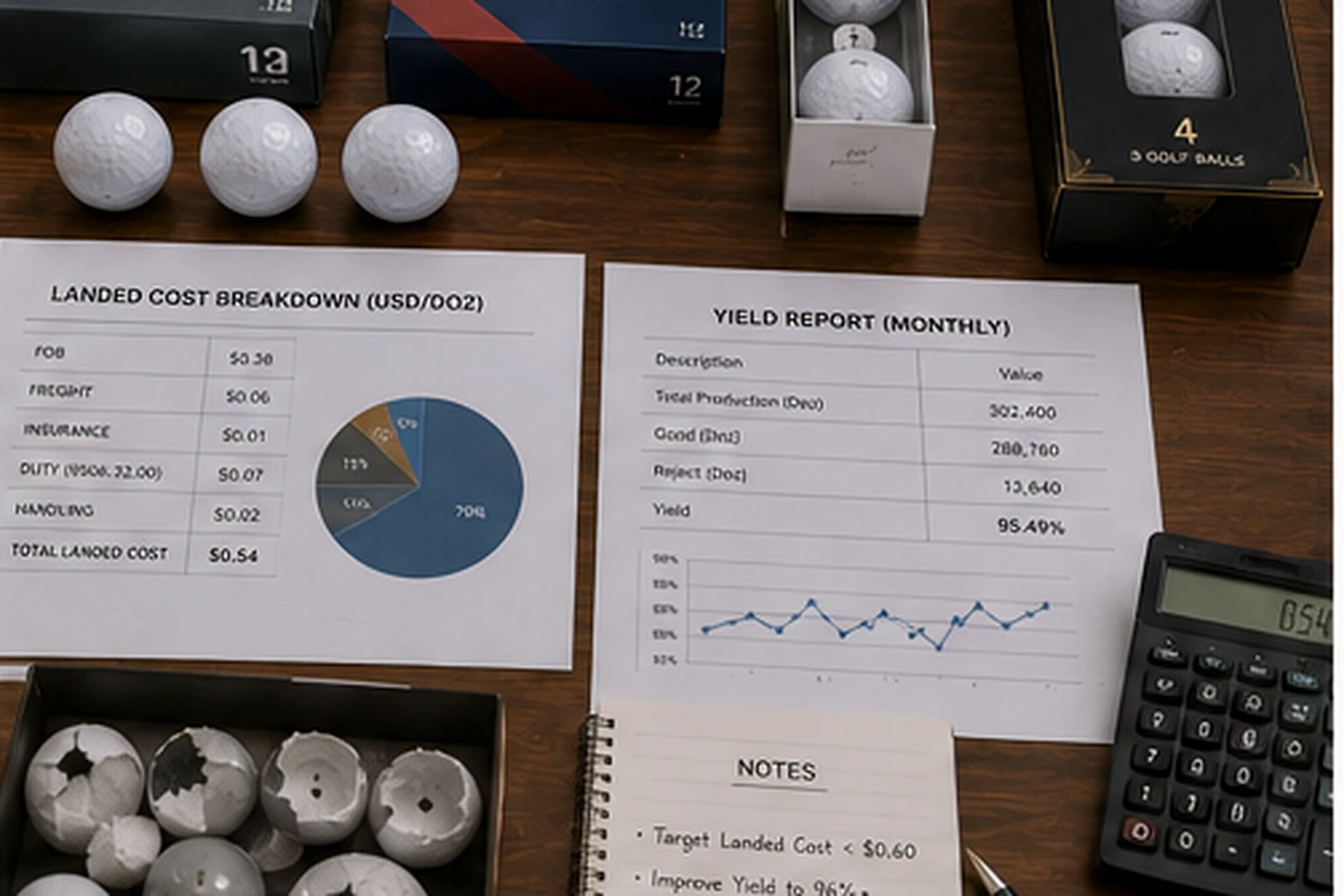 OEM Golf Balls Yield OEM golf balls yield report with factory cost and quality control samples