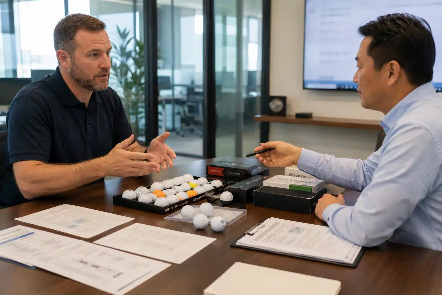 OEM golf balls sourcing OEM golf balls in buyer meeting for custom wholesale sourcing