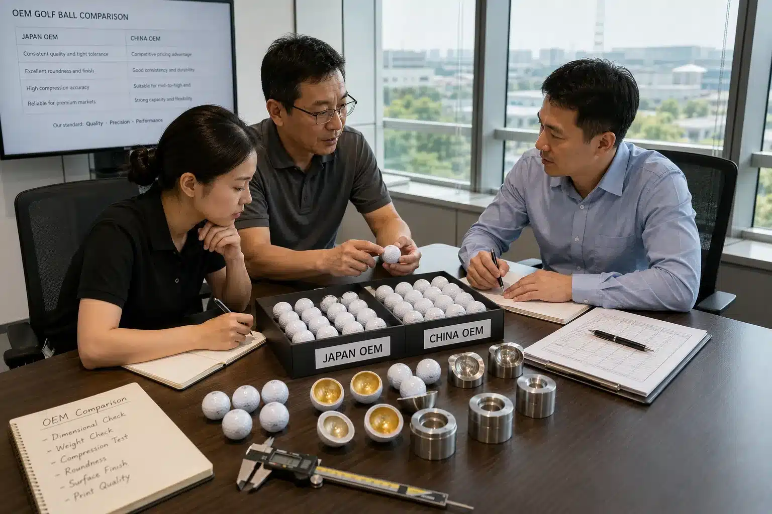 OEM golf balls comparison OEM golf balls in sourcing meeting for quality control comparison