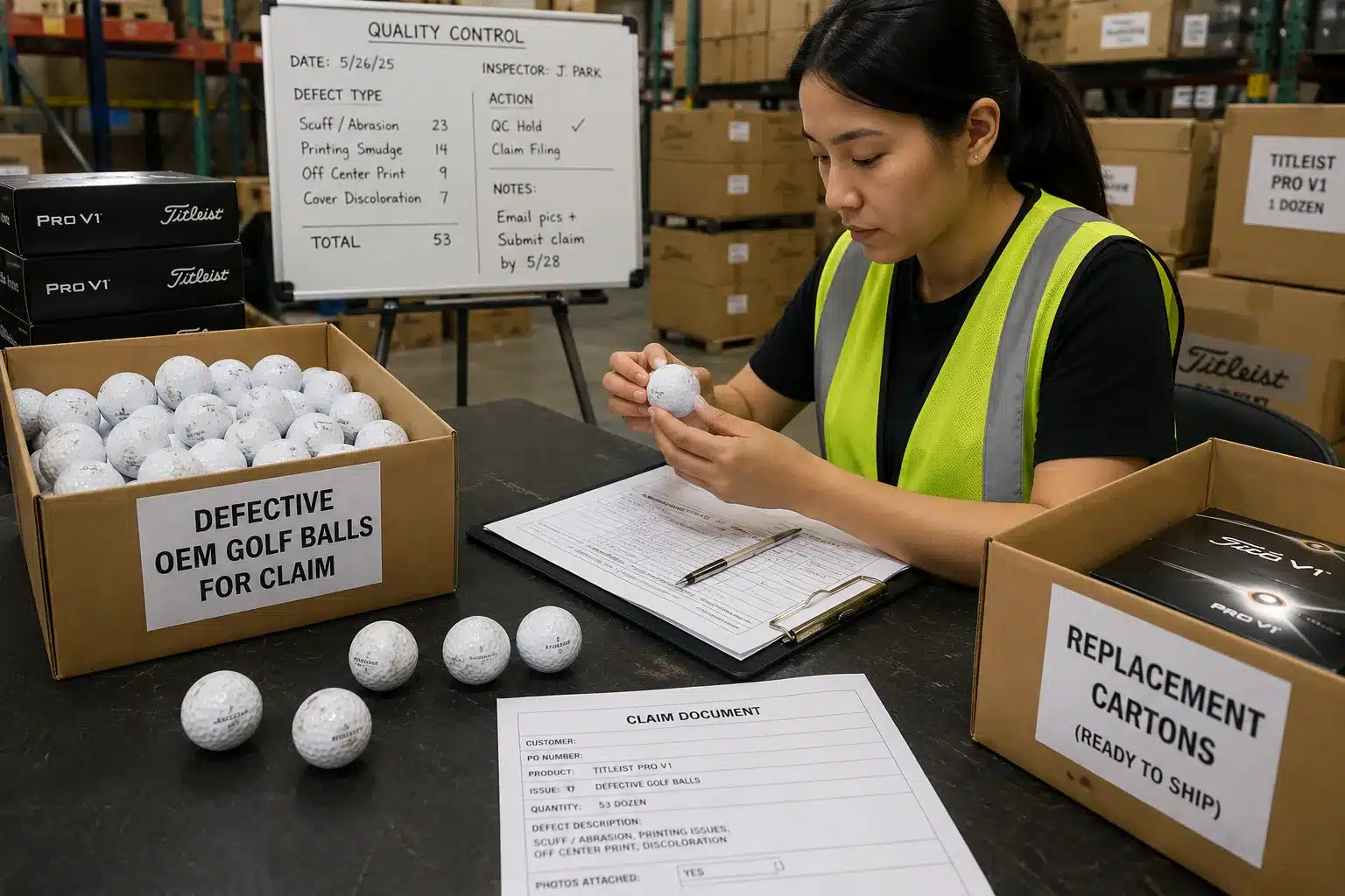 OEM golf balls quality control OEM golf balls inspected in warehouse for defect claim quality control