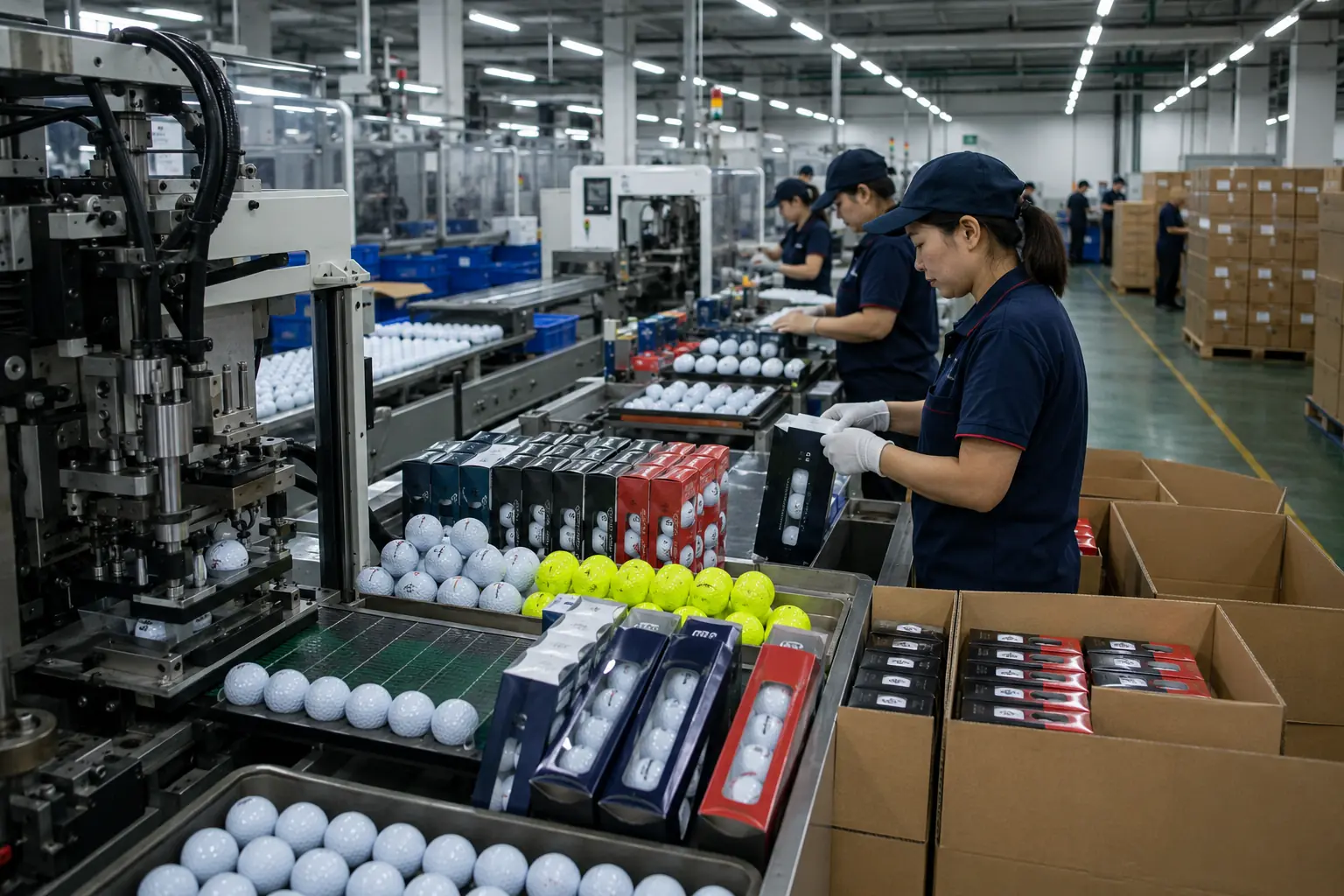 OEM golf balls factory OEM golf balls on factory packing line for export