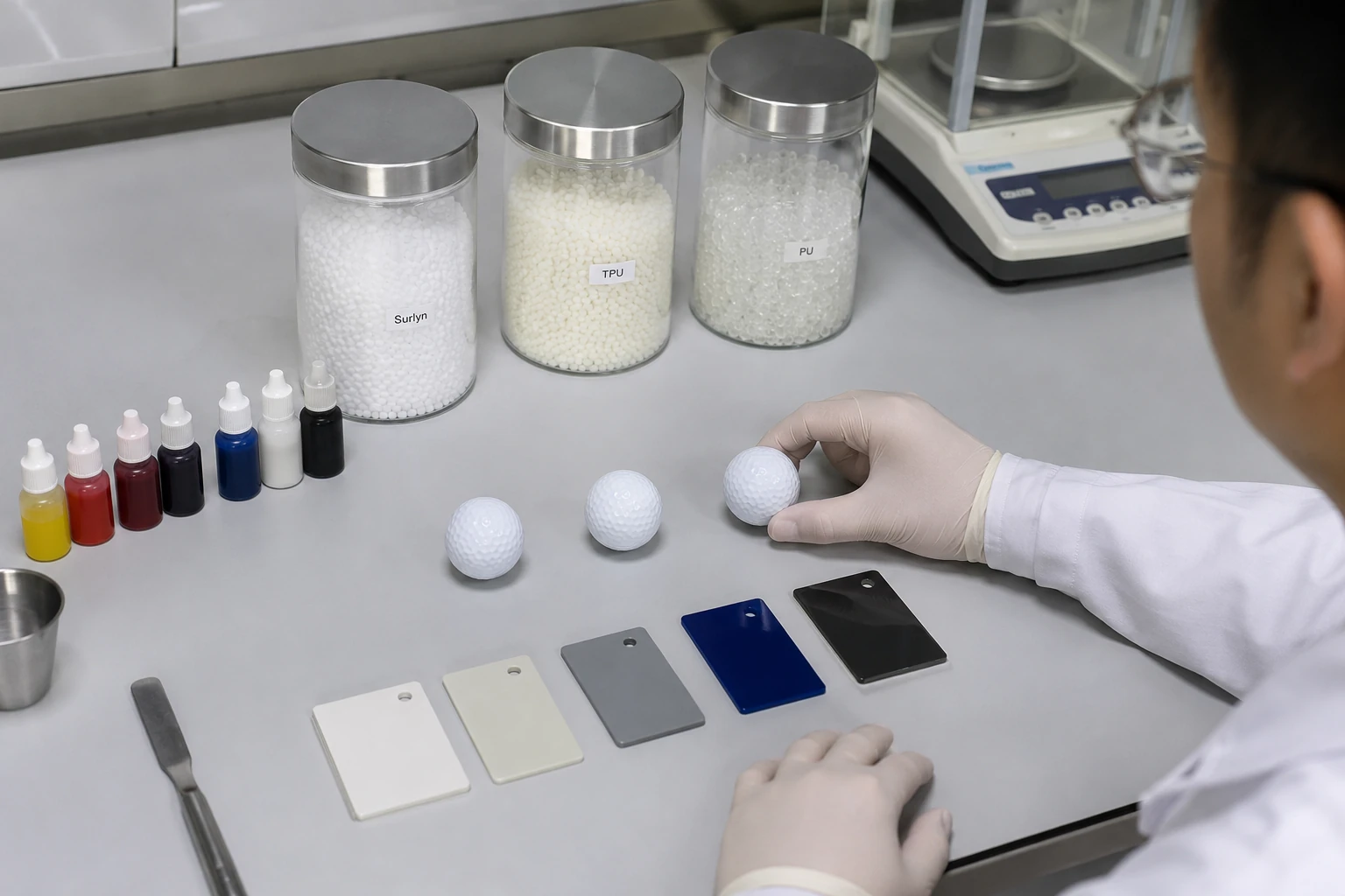 OEM golf balls lab OEM golf balls with Surlyn TPU materials in custom quality control lab
