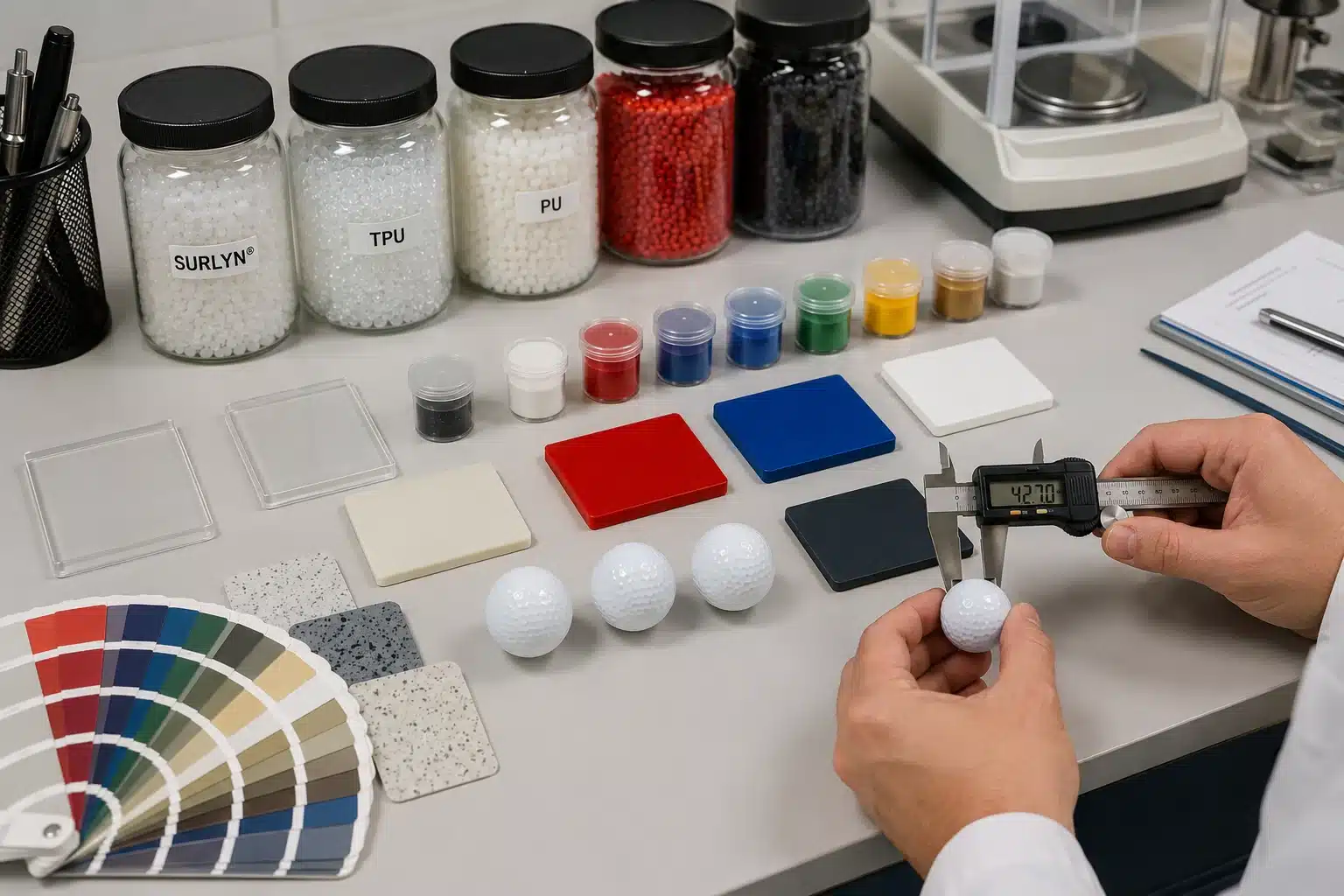 OEM golf balls testing OEM golf balls measured with material samples for custom quality control