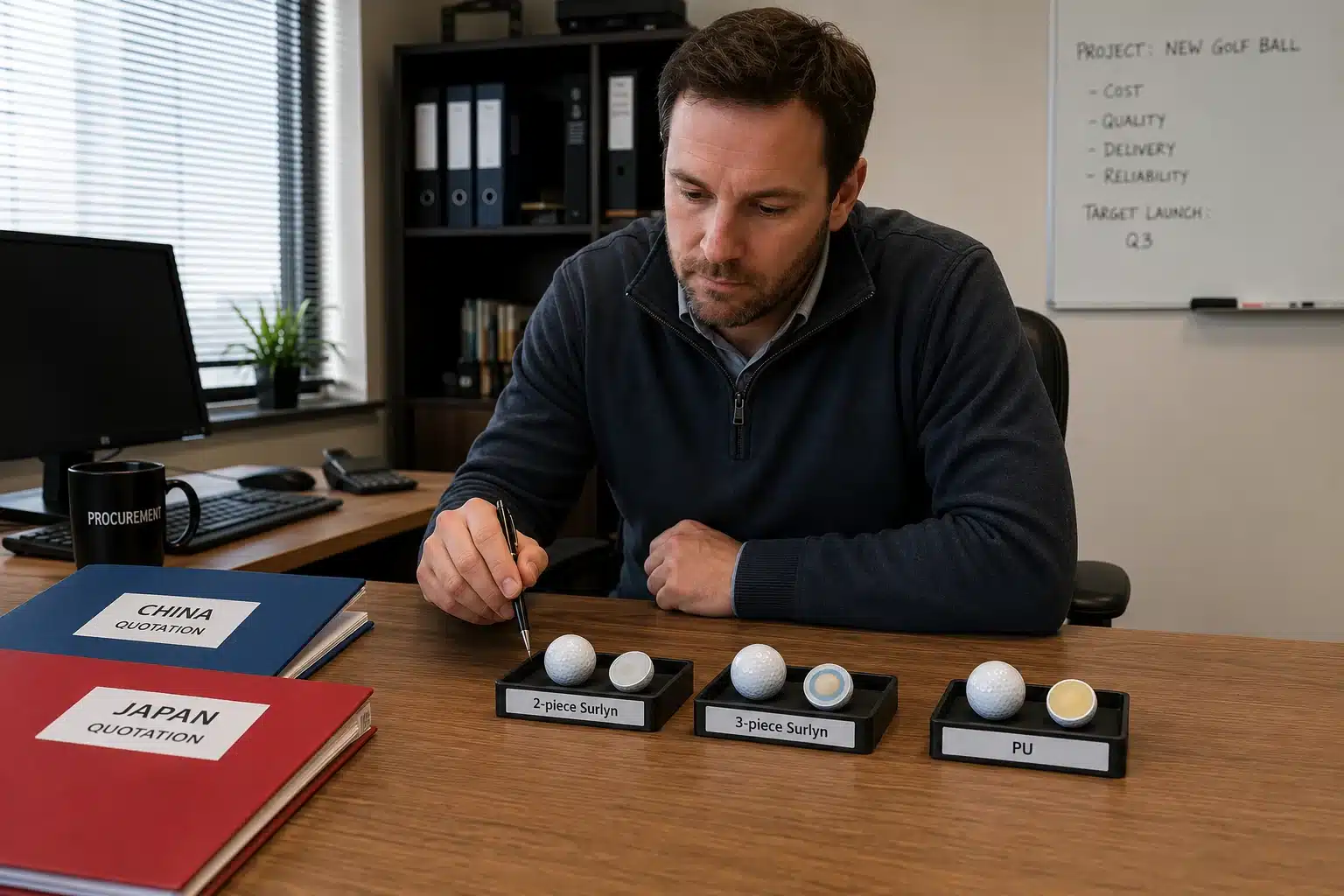 OEM golf balls sourcing OEM golf balls compared in procurement office for sourcing quality control