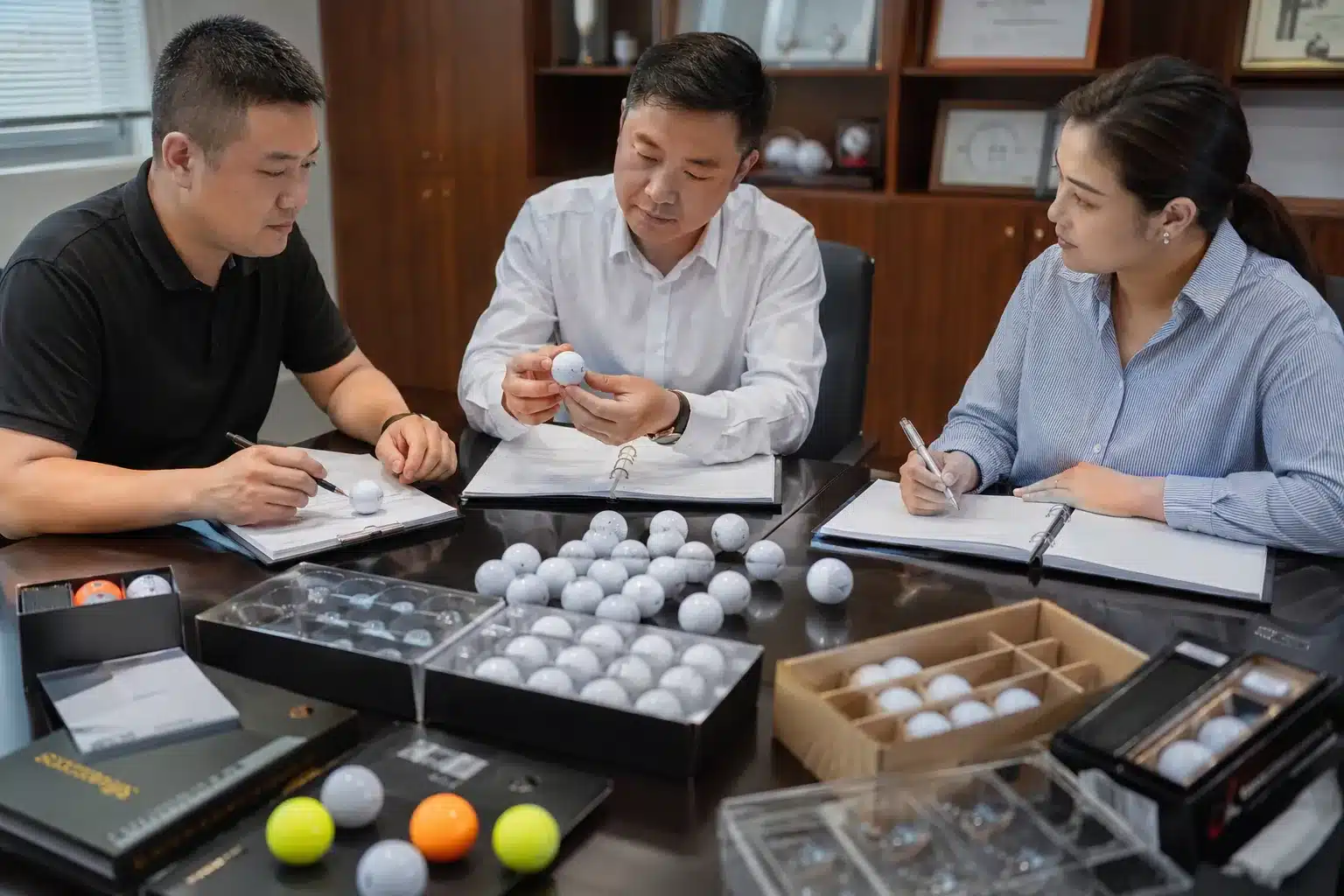 OEM golf balls sourcing OEM golf balls in sourcing meeting for custom packaging quality control