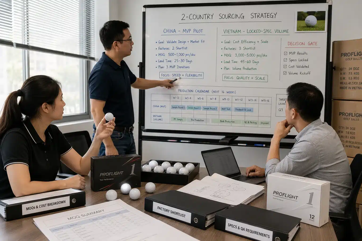 OEM golf balls sourcing OEM golf balls in sourcing strategy meeting for low MOQ wholesale planning