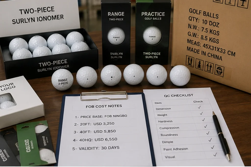 OEM two-piece golf balls with wholesale FOB notes and quality control checklist