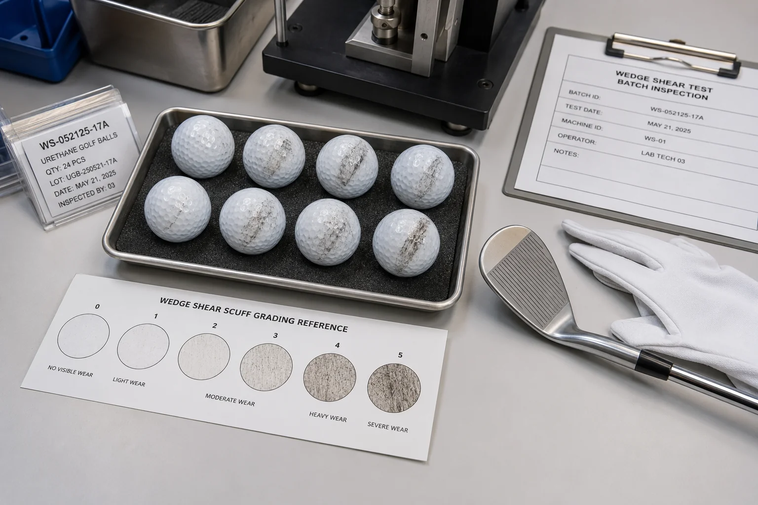 Golf Balls Quality Testing urethane golf balls in factory lab with quality control wear testing