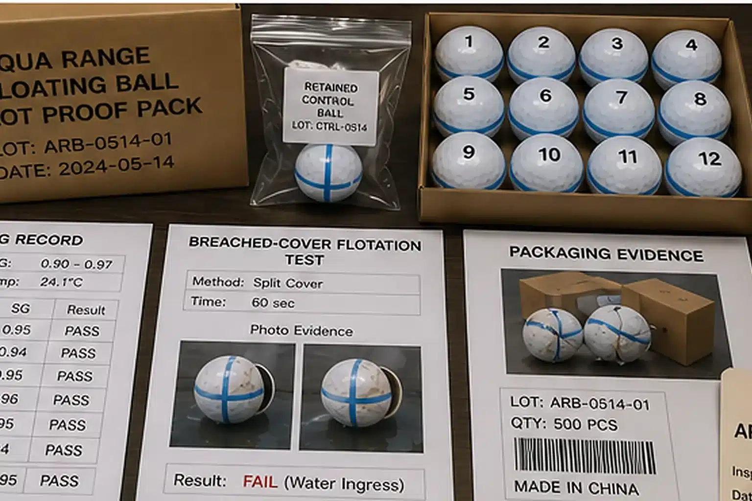 Aqua Range Golf Balls QC aqua range golf balls lot proof pack for made in China quality control