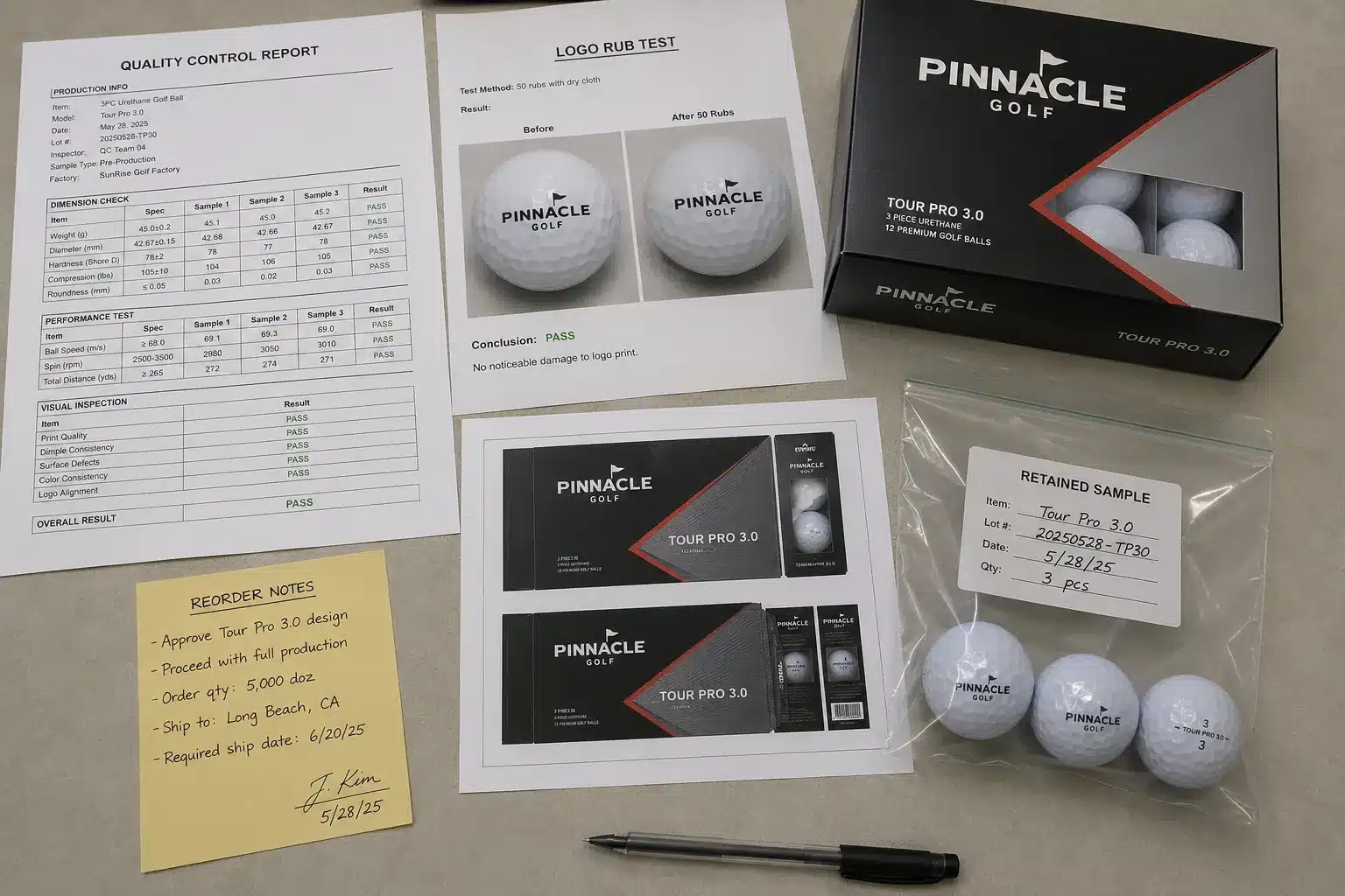 Branded Golf Balls QC branded golf balls with packaging proof and quality control reports for OEM buyers