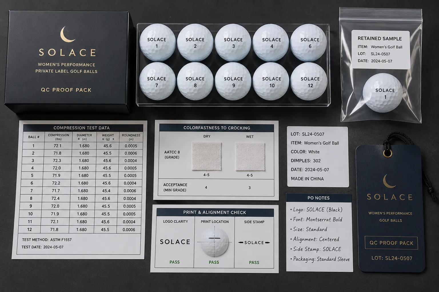 Branded Golf Balls QC branded golf balls in QC proof pack for OEM quality control