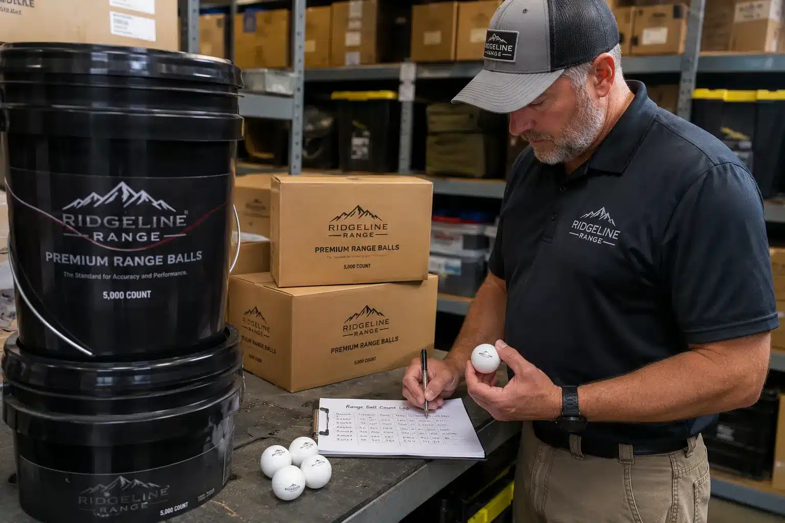 Branded Range Golf Balls branded range golf balls inspected in warehouse for bulk wholesale buyers