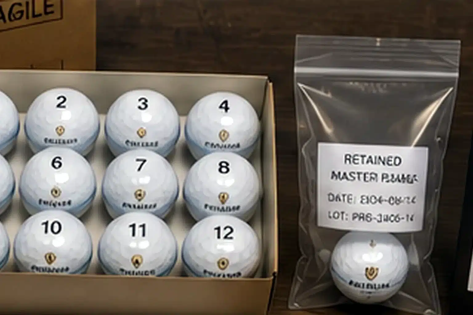 OEM Range Golf Balls branded range golf balls in retained master sample for OEM quality control