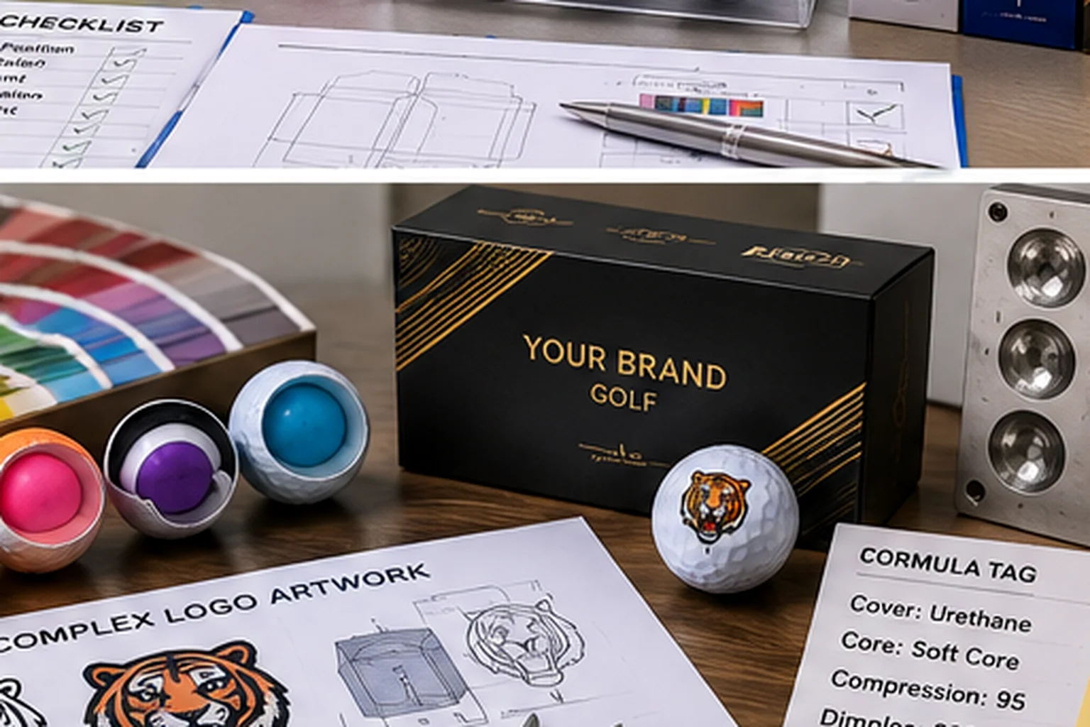 Custom Branded Golf Balls custom branded golf balls with logo artwork and OEM packaging mockup