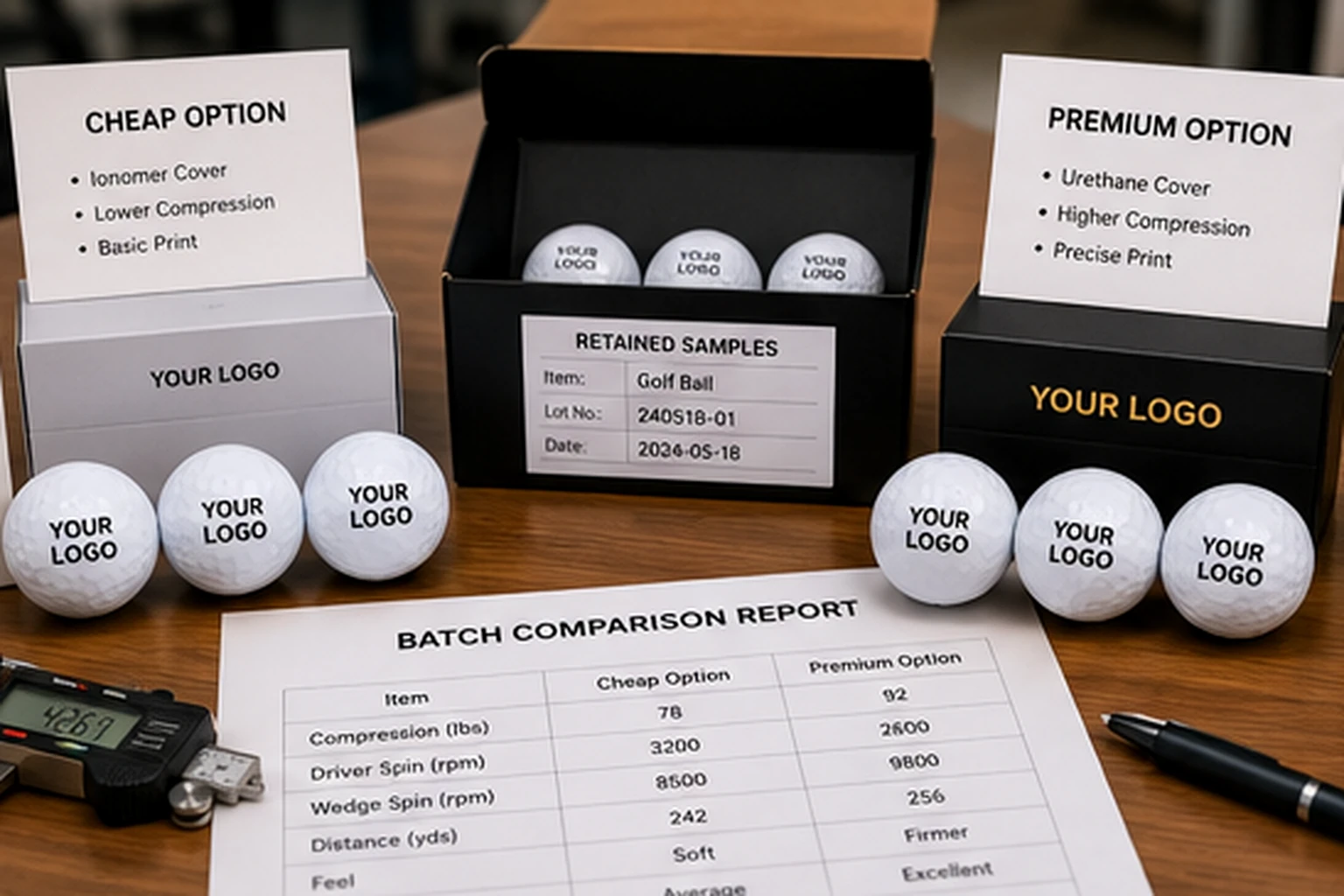 Custom Golf Balls Quality Control custom logo golf balls batch comparison report with retained samples and quality control