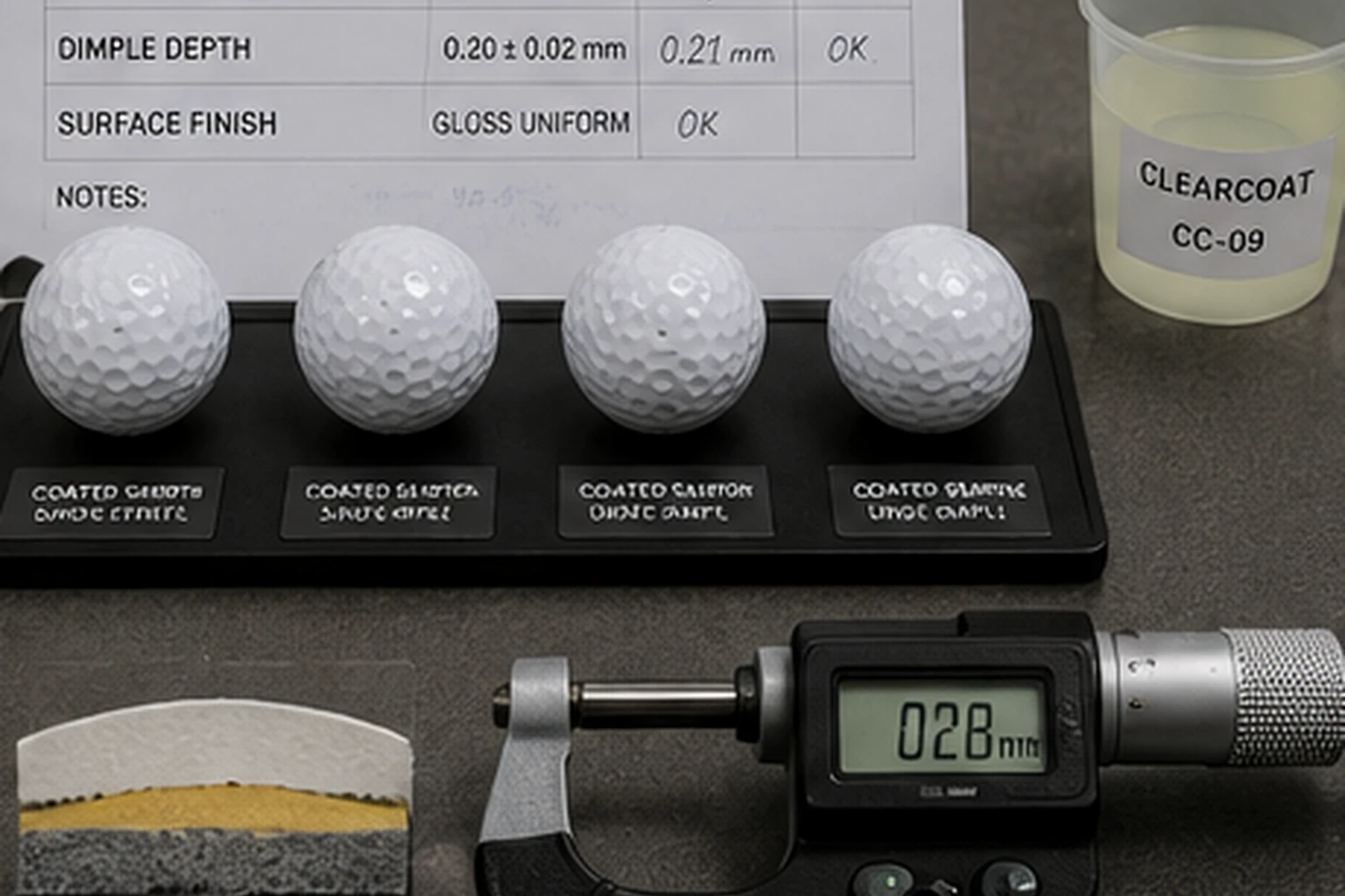 Custom Golf Balls Coating QC custom golf balls coating thickness inspection with clearcoat for factory quality control