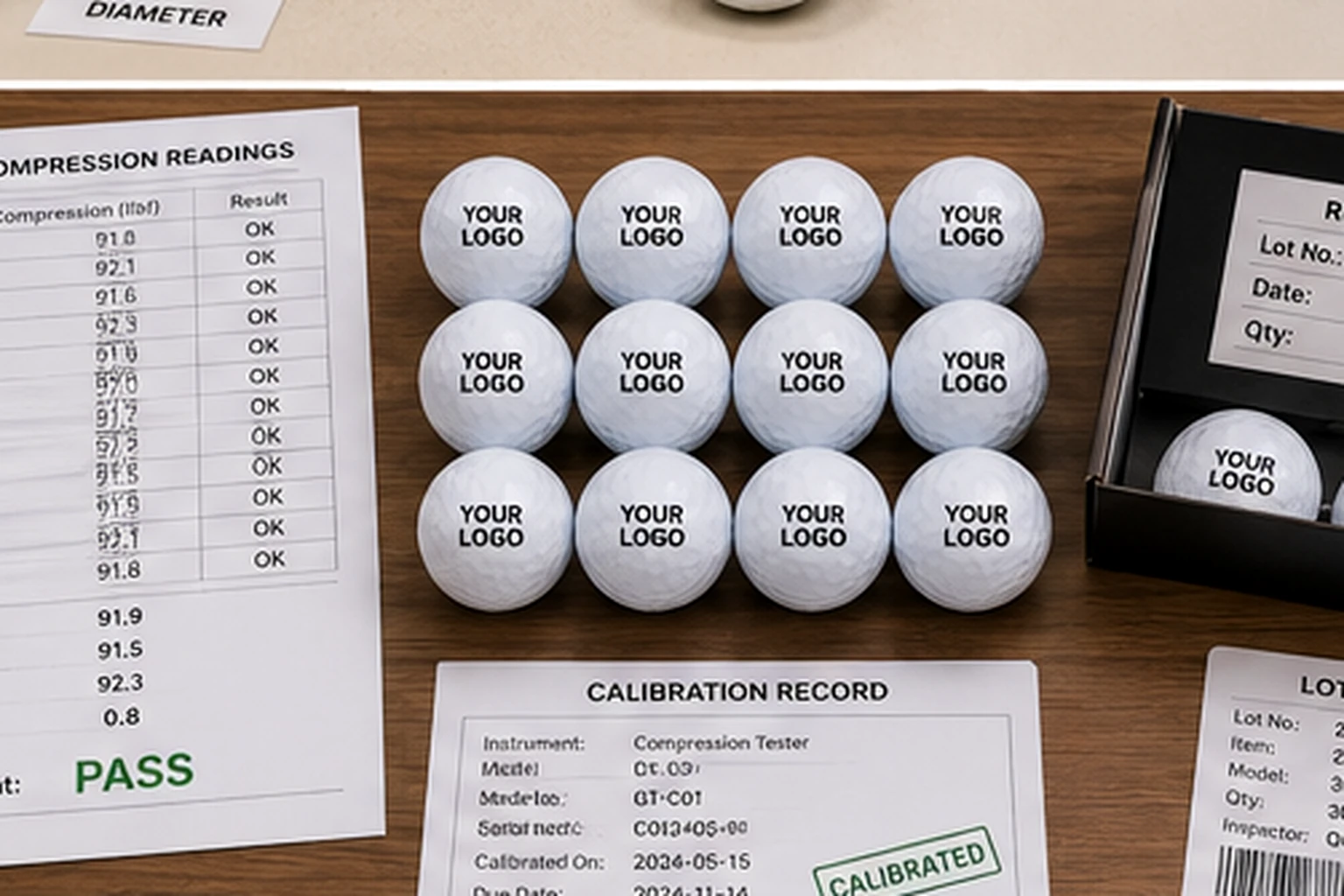 Custom Golf Balls Quality Control custom logo golf balls compression readings with calibration record for quality control