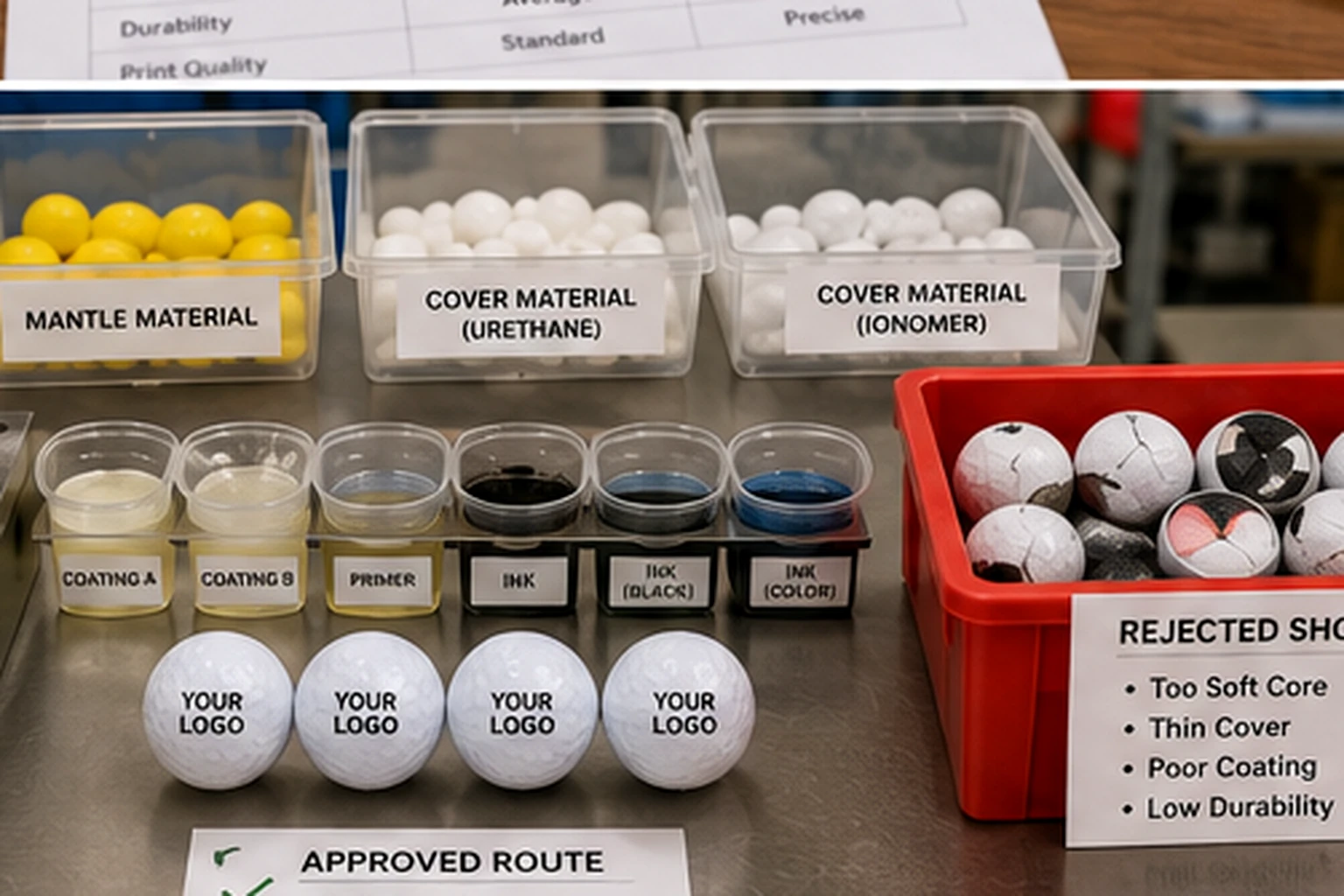 Custom Golf Balls Quality Control custom logo golf balls cover material inspection with factory quality control route