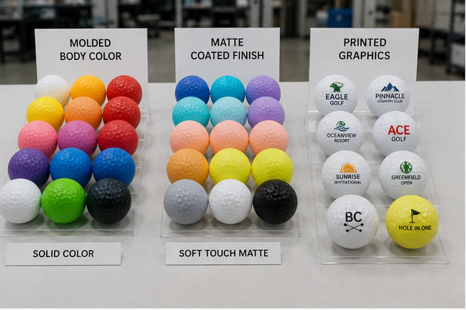 Custom Golf Balls Samples custom printed golf balls color samples in factory display for OEM buyers