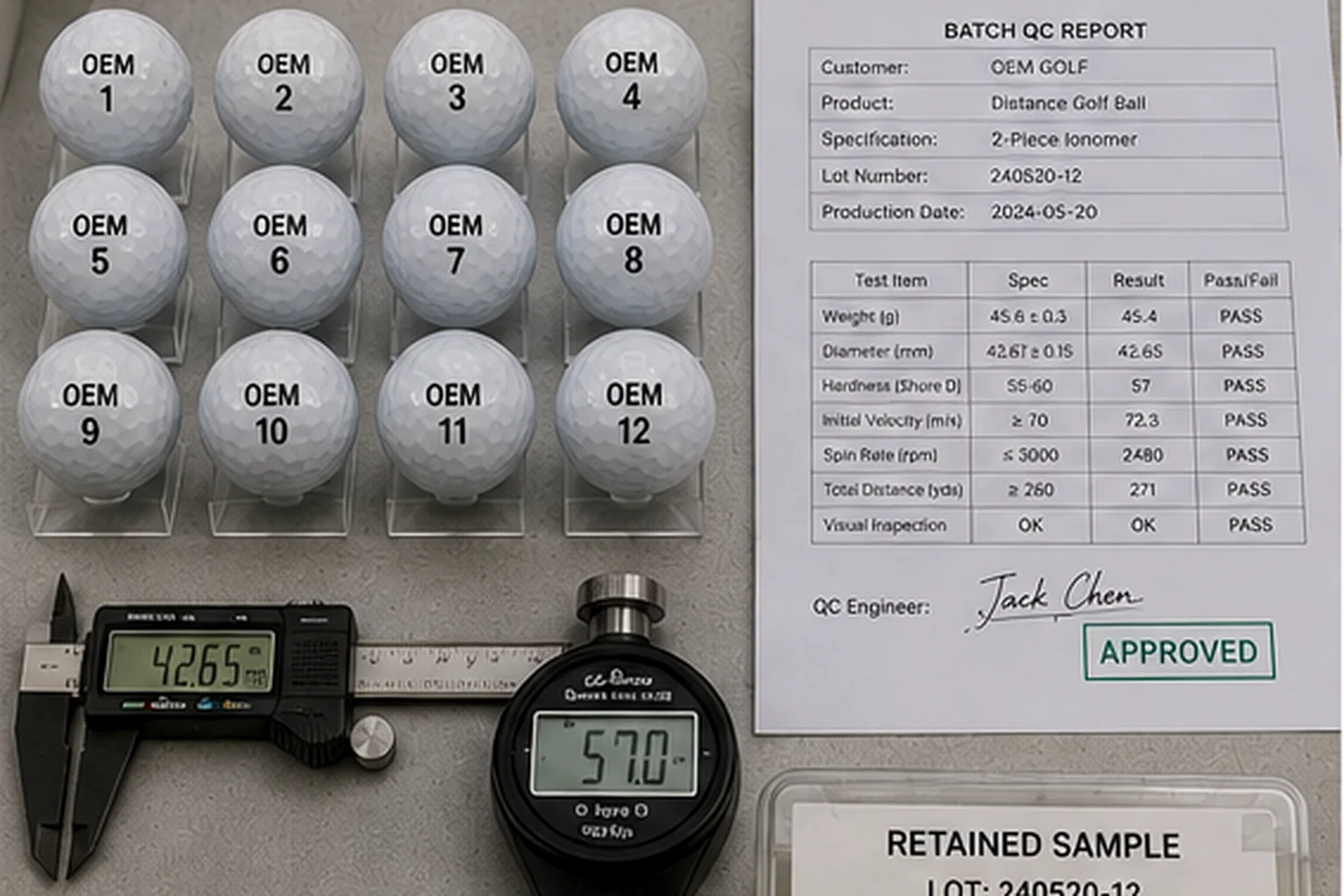 OEM Golf Balls QC OEM golf balls with batch QC report for factory quality control