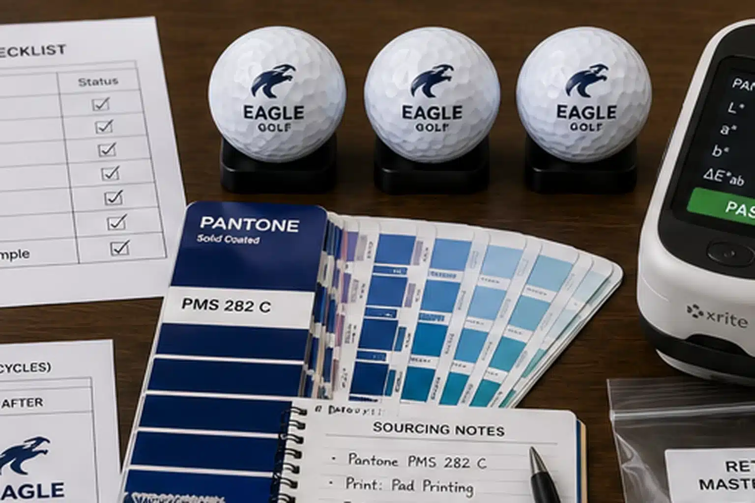 Branded Golf Balls QC branded golf balls with Pantone color matching for OEM quality control