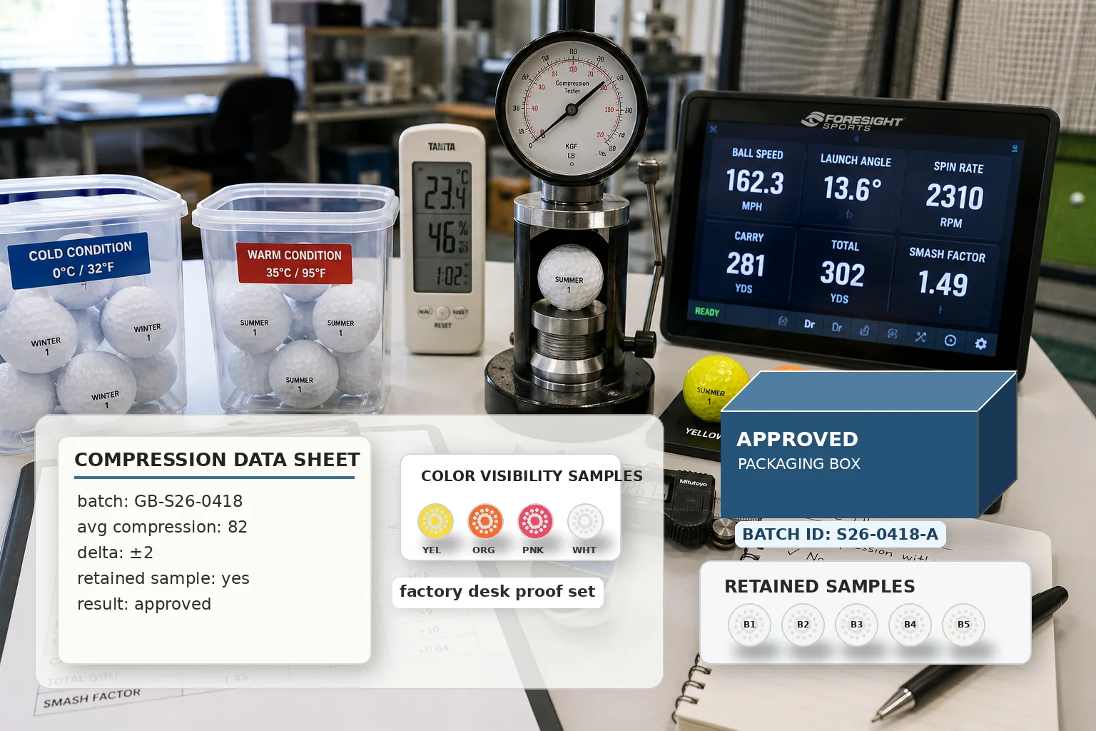 OEM Golf Balls Quality Control OEM golf balls compression testing with golf packaging and quality control
