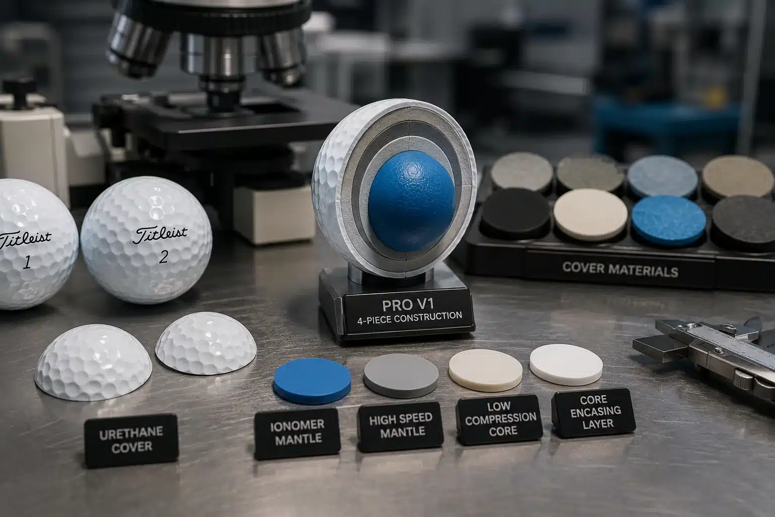 OEM Golf Ball Construction OEM golf balls with four-piece construction display for manufacturer quality control