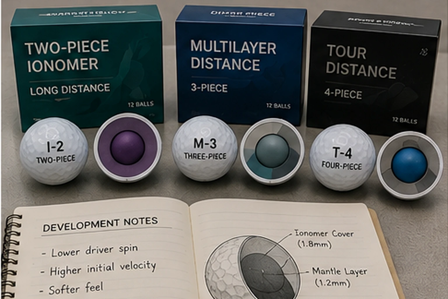 OEM Golf Balls Samples OEM golf balls construction samples with golf packaging for manufacturer review