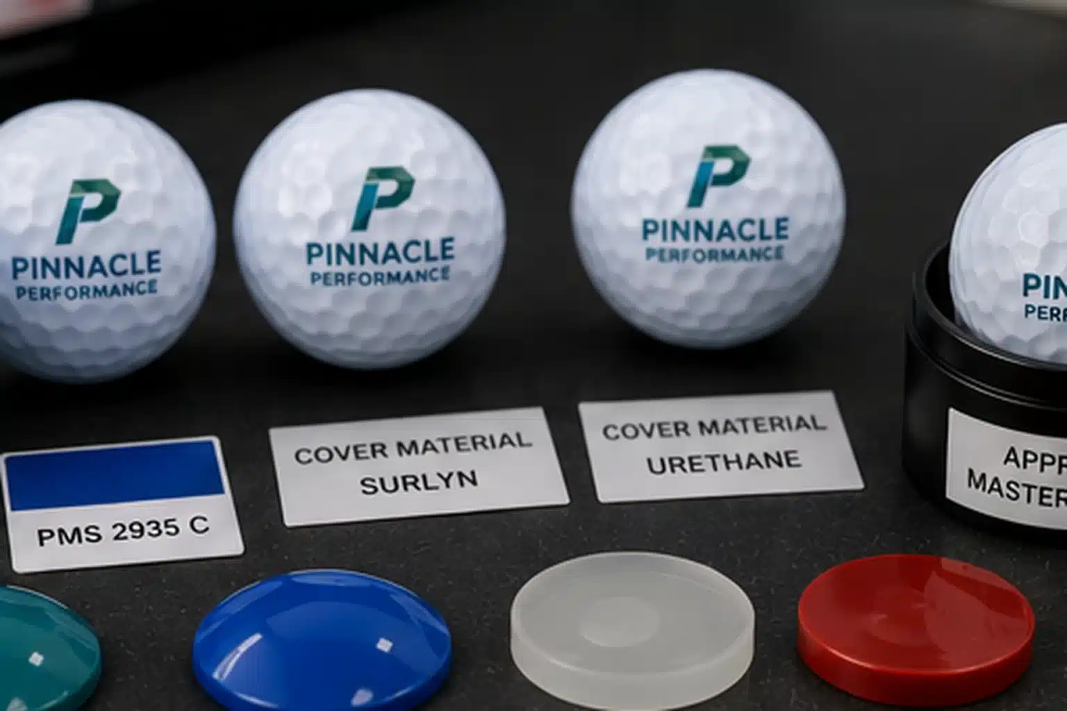 Branded Golf Ball QC branded golf balls with cover material samples for OEM quality control