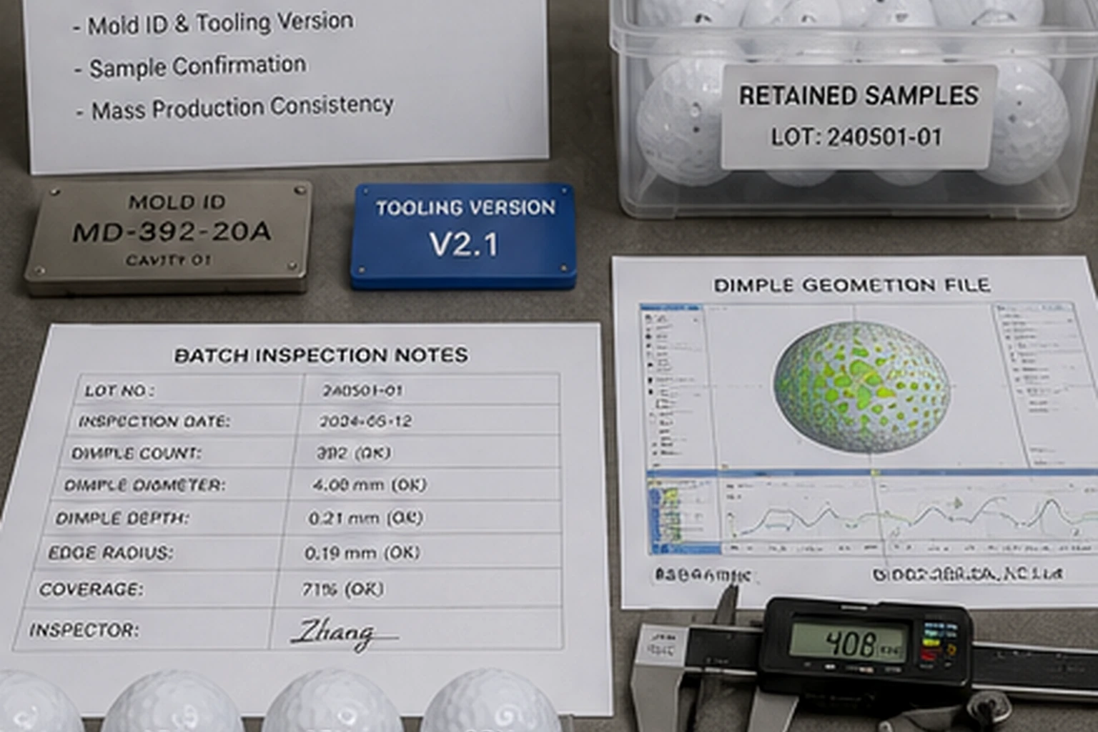 Golf Balls Quality Control golf balls dimple geometry batch inspection with retained samples for factory quality control