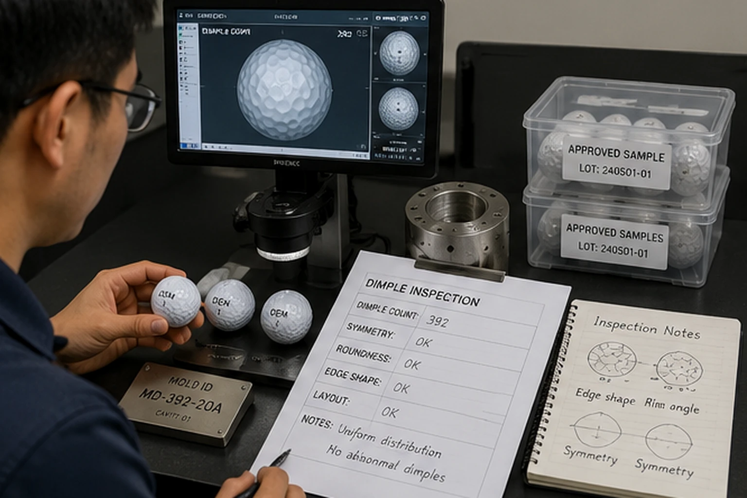 OEM Golf Balls Dimple QC OEM golf balls dimple inspection with approved samples for factory quality control