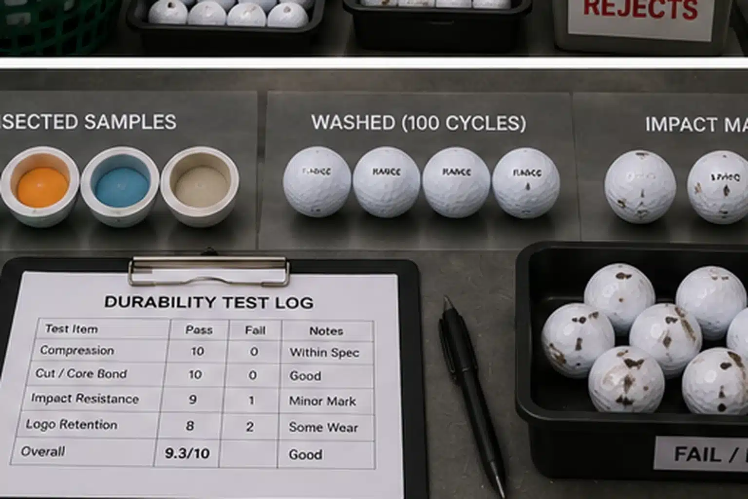 OEM Golf Ball QC OEM golf balls with durability test log for factory quality control