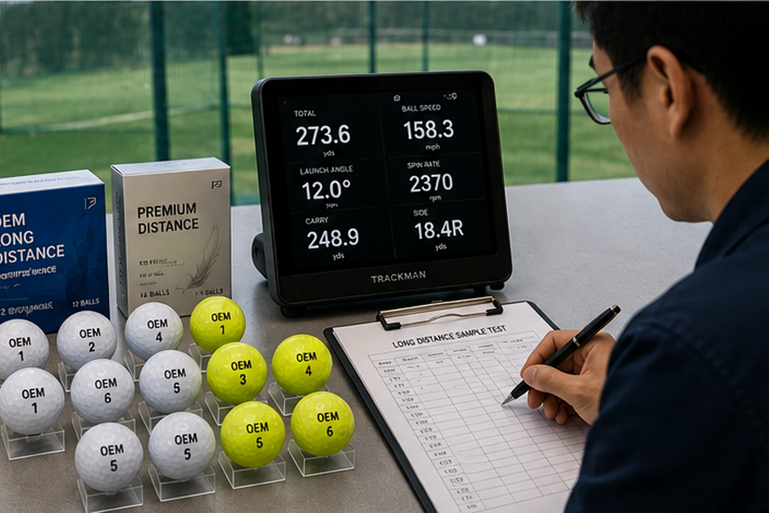 OEM Golf Balls Testing OEM golf balls in launch monitor testing for quality control