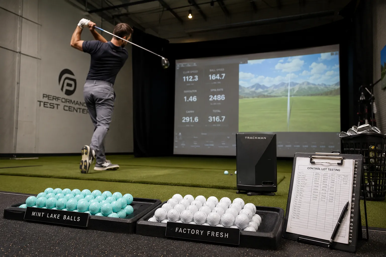 Golf Balls Quality Control golf balls performance testing in golf training center for quality control