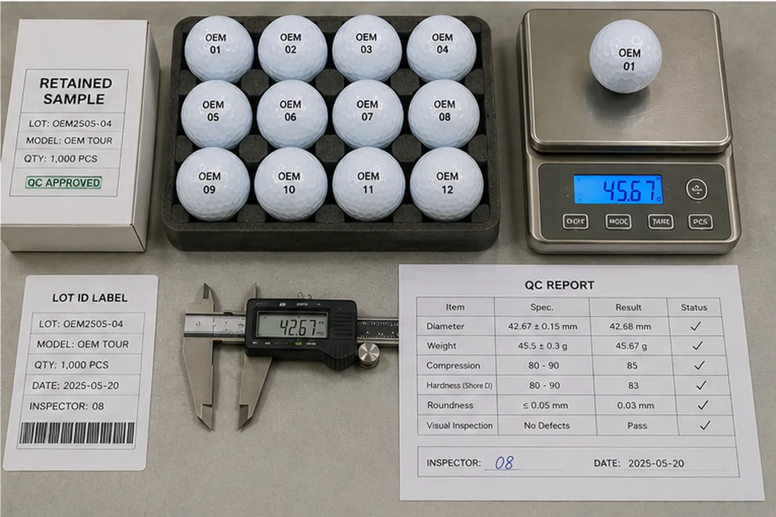 OEM Golf Balls Quality Control OEM golf balls quality control samples with QC report for manufacturer approval