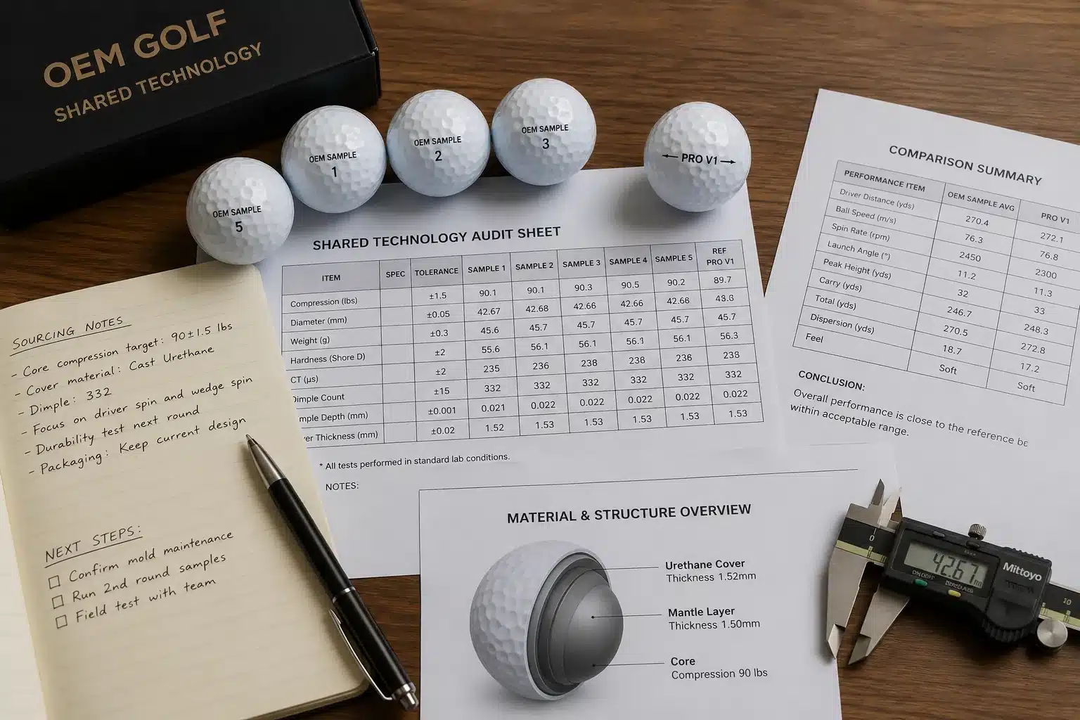 OEM Golf Ball Audit OEM golf balls with technology audit sheet for manufacturer quality control